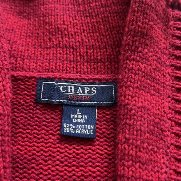 Chaps Cardigan Sweater Womens Lg Red One Button Short Sleeves Southwestern Aztec - Picture 3 of 9